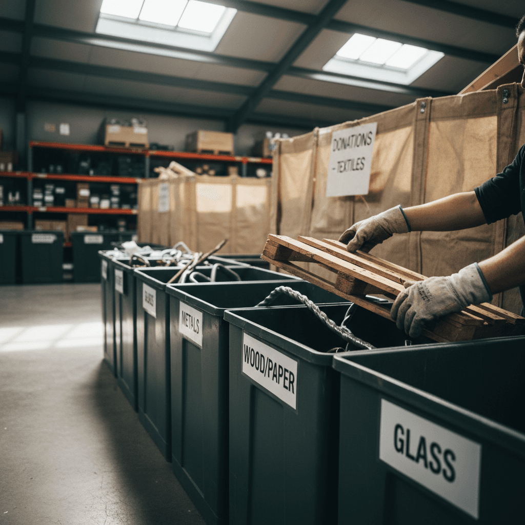 Sorted recyclables in commercial waste bin